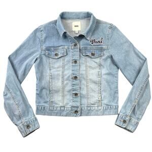 Vans Light Wash Denim Jacket Logo Patch Trucker Jean Jacket - S